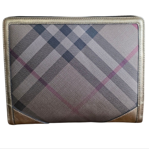 Burberry Meatllic Bronze Gold Check Iconic Tablet/Ipad Case Plaid - Picture 1 of 17
